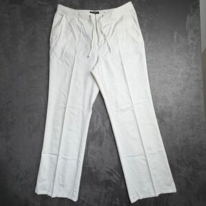 Vtg Eddie Bauer Womens White Linen Cotton Wide Leg Drawstring Pants Sz 12 Resort